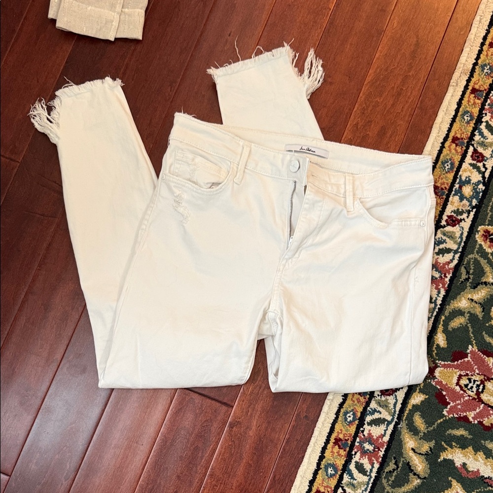 Sam Edelman White “The Kitten” Jeans with Frayed Hem